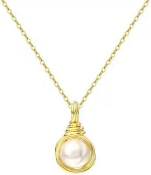 Runde Perlé Perlenkette handgefertigte Kette mit Retro Anhänger, Süßwasserperle, 925er Silber, 14K Gold (inkl. Geschenkverpackung)