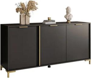 ALLHOUSE24 Kommode Dreitürige Kommode LARA 153 cm Anthrazit Gold Sideboard, Breite 153 cm