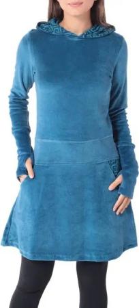 PUREWONDER Samtkleid Kleid aus Samt mit Kapuze Winterkleid