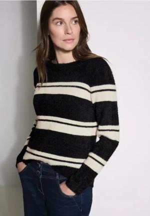 Cecil Damen Gestreifter Pullover in Schwarz, Gr: M