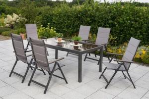 MERXX Garten-Essgruppe »Trivero«, (Set, 7-tlg., 5-fach verstellbare Rückenlehne, Gepadded), Ausziehtisch: LxB: 140-200 x 90 cm