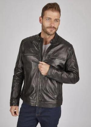 bugatti Lederjacke BUAMADEO (1-St) mit Stehkragen und Druckknopfriegel