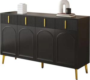 Merax Sideboard mit 4 Türen und 4 Schubladen (140x37,8x82 cm), Kommode mit goldenen Griffen und Beinen, Anrichte, Türkommoden