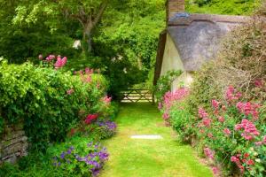 Papermoon Fototapete "GARTEN-BLUMEN BÄUME PFLANZEN STEINE WALD PERGOLA BLÜTEN"