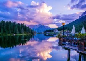 Papermoon Fototapete "MISURENA SEE-DOLOMITEN GEBIRGE ALPEN DORF TIROL WALD"