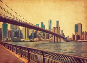 Papermoon Fototapete "NEW YORK-RETRO BROOKLYN BRIDGE MANHATTAN SKYLINE STADT"