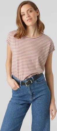Vero Moda Rundhalsshirt "VMAVA PLAIN SS TOP STRIPE GA JRS NOOS"