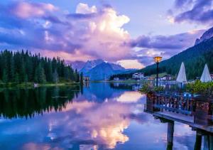 Papermoon Fototapete "MISURENA SEE-DOLOMITEN GEBIRGE ALPEN DORF TIROL WALD"