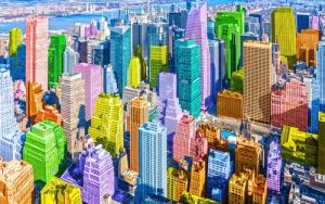 Papermoon Fototapete "POP ART-NEW YORK MANHATTAN KUNST SKYLINE STADT FARBIG"