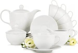 KONSIMO® Kaffeeservice AMELIA Tasse Untertasse Kaffeekanne (15-tlg), 6 Personen, Porzellan, Klassisch-Stil