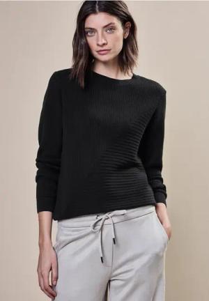 Cecil Damen Pullover mit Rippstrukturmix in Schwarz, Gr: XL