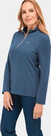 GOLDNER Strickpullover Flauschiges Stehbundshirt mit Reißverschluss und glänzendem, gesticktem Logo Ohne