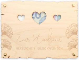 Kreative Feder Glückwunschkarte „Alles Gute zur Hochzeit“ - Glückwunsch-Karte aus Holz, Geschenk-Karte für Geldgeschenke, Größe ca.: 14,6 x 19,7cm