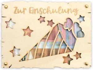 Kreative Feder Glückwunschkarte „Glückwunsch zur Einschulung“ - Glückwunsch-Karte aus Holz, Geschenk-Karte für Geldgeschenke, Größe ca.: 14,6 x 19,7cm