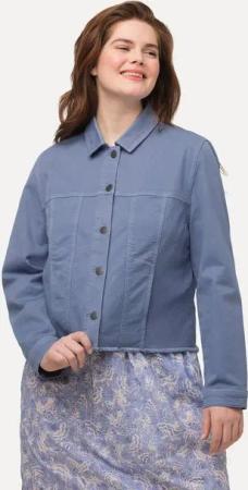 Ulla Popken Kurzjacke Color-Jeansjacke Fransensaum Oversized