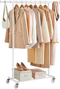 SONGMICS Rollgarderobe weiß Metall 92,0 - 132,0 x 160,0 cm