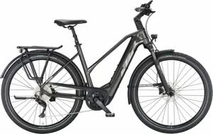 KTM MACINA STYLE 740 (750 Wh), 10 Gang Kettenschaltung, Damenfahrrad, Trapez, Modell 2024, 28 Zoll 46 cm machine grey (silver+blue)