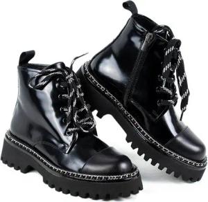 LaMarta Damen Stiefeletten Schwarz, boots damen, winterschuhe damen mit absatz Schnürstiefel