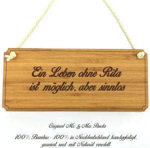 Mr. & Mrs. Panda Hinweisschild Rita - Geschenk, graviert, Schild, Landhaus, Verschenken, Wandschild, (1 St), Liebevolles Design