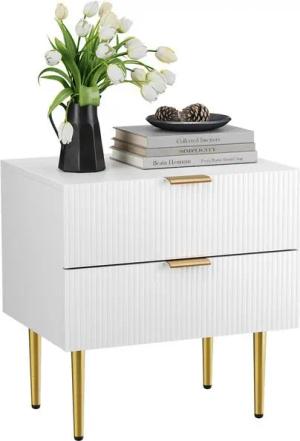 Semiocthome Nachttisch im Mid-Century Modern Stil, mit 2 wellenförmigen Flüsterpanelfächern (1-St), Nachttisch mit goldenen Metallbeinen, breiter Tischplatte