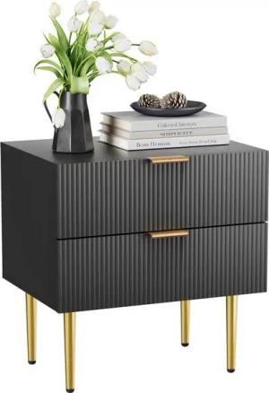 Semiocthome Nachttisch im Mid-Century Modern Stil, mit 2 wellenförmigen Flüsterpanelfächern (1-St), Nachttisch mit goldenen Metallbeinen, breiter Tischplatte
