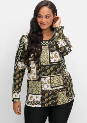 Sheego Langarmshirt im Patchwork-Mustermix, schilf gemustert, Gr.52
