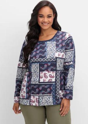 Sheego Langarmshirt im Patchwork-Mustermix, hellgrau gemustert, Gr.40
