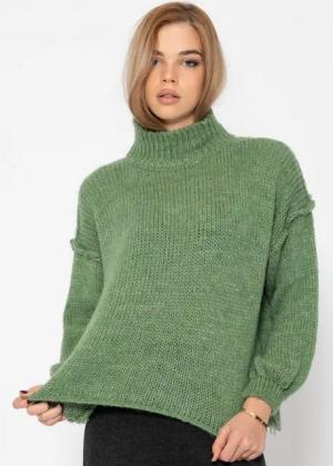 SASSYCLASSY Strickpullover Rollkragenpullover Damen mit Ziernähten Elegant Lockerer Strickpullover mit hohem Rippkragen und Außennähten Details