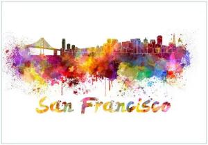 Wallario Vliestapete Städte als Aquarell - Skyline von San Francisco, Seidenmatte Oberfläche, hochwertiger Digitaldruck, in verschiedenen Größen erhältlich
