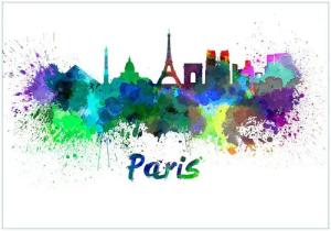 Wallario Vliestapete Städte als Aquarell - Skyline von Paris, Seidenmatte Oberfläche, hochwertiger Digitaldruck, in verschiedenen Größen erhältlich
