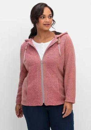 Fleecejacke mit Kapuze und Strick-Einsätzen, flamingo, Gr.50