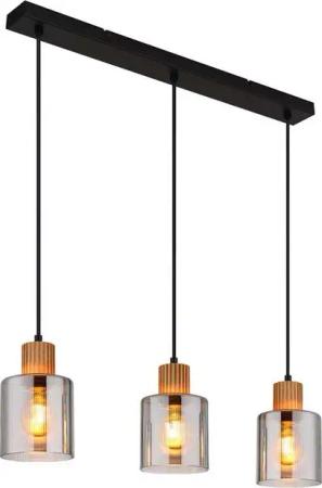 GLOBO LIGHTING Pendelleuchte, Leuchtmittel nicht inklusive, Pendelleuchte Hängelampe Wohnzimmerlampe 3 flammig Holzlampe Glas