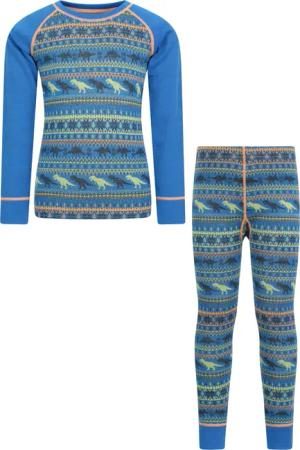 Jaquard Kinder Merino Baselayer-Set - Blau
