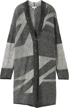 TOM TAILOR Damen Langer Cardigan mit Knopfleiste, schwarz, Gemustert, Gr. XL