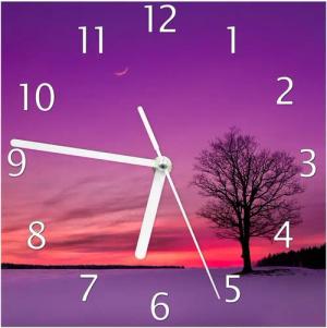 Wallario Wanduhr Mond und Baum am Abend bei Schnee (Glasuhr)