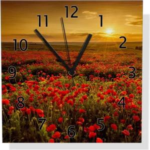 Wallario Wanduhr Mohnblumenwiese bei Sonnenuntergang am Abend (Aluverbunduhr)
