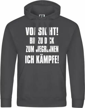 deinshirt Kapuzenpullover Herren Kapuzenpullover Vorsicht bin zu dick zum wegrennen ich kämpfe Mit Print Motiv, Grafik