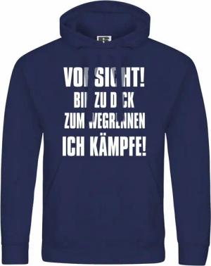 deinshirt Kapuzenpullover Herren Kapuzenpullover Vorsicht bin zu dick zum wegrennen ich kämpfe Mit Print Motiv, Grafik