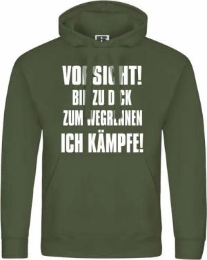 deinshirt Kapuzenpullover Herren Kapuzenpullover Vorsicht bin zu dick zum wegrennen ich kämpfe Mit Print Motiv, Grafik