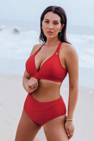 Rotes DD+ Bikinioberteil & Bauchweg-Bikinihose