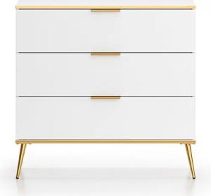 Lomadox Kommode VLORA-131, Schubladenkommode, weiß mit goldfarbigen Griffen, 92cm breit
