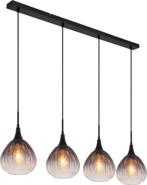 GLOBO Pendelleuchte Rauch schwarz Metall Glas B/H/T: ca. 20x120x110 cm E27 4 Brennstellen