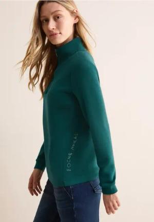 Cecil Damen T-Shirt mit Troyer-Kragen in Grün, Gr: S