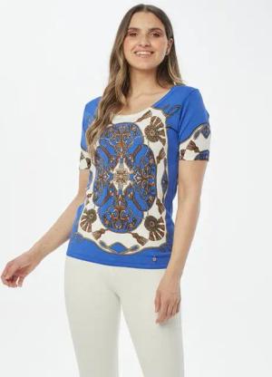 Christian Materne Kurzarmpullover Bedruckter Pulli Körpernah mit Ornament-Print