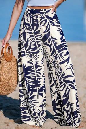 Blaue Tropische Florale Hose mit weitem Bein