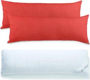 aqua-textil Bettdecke, Kopfkissen + Topper Seitenschläferkissen Set mit Bezug 40x145cm kirschrot