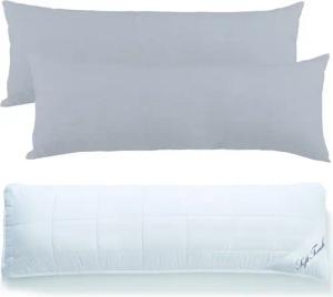 aqua-textil Bettdecke, Kopfkissen + Topper Seitenschläferkissen Set mit Bezug 40x145cm silbergrau