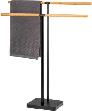 eluno Handtuchhalter freistehend, 2 Stangen, Bambus/Metall, schwarz, freistehend