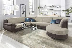 TRENDMANUFAKTUR Wohnlandschaft "Rondo 3, zeitlos und modern, im Materialmix, U-Form", wahlweise für mehr Komfort mit Federkern, wahlweise mit Bettfunktion