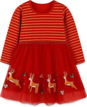 suebidou Midikleid Weihnachtskleid halblanges Kleid für Mädchen mit Tüll Streifen, Tüll